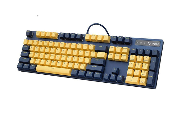 RAPOO V500 Pro Backlit Mechanical Gaming Keyboard - Spill Resistant, Metal Cover, Ideal for Entry Level Gamers--Yellow Blue