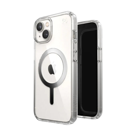 SPECK Apple iPhone 14 Perfect Clear + Magsafe Case Chrome - Clear/Silver (150061-3080), Up to 13-foot Drop Protection for Extreme Durability