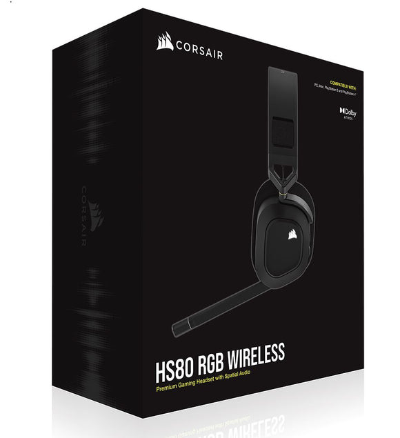 CORSAIR HS80 RGB Wireless Carbon- Dolby Atoms, Hyper Fast Slipstream Wireless - Gaming Headset Headphones