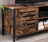 TV Cabinet for up to 127cm TVs with Louvred Door 2 Shelves for Living Room and Bedroom Rustic Brown and Black