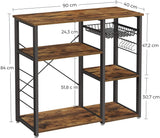 Kitchen Shelf with Steel Frame Wire Basket and 6 Hooks Rustic Brown and Black