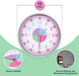 Telling Time Analogue Silent Wall Clock (Pink). Perfect Educational Tool for Homeschool