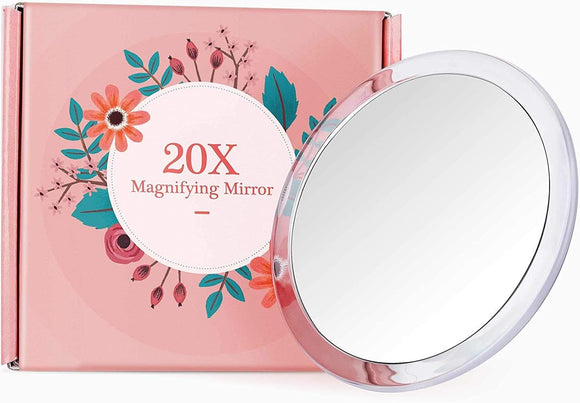 20X Magnifying Hand Mirror Two Sided Use for Makeup Application, Tweezing, and Blackhead/Blemish Removal (12.5 cm)