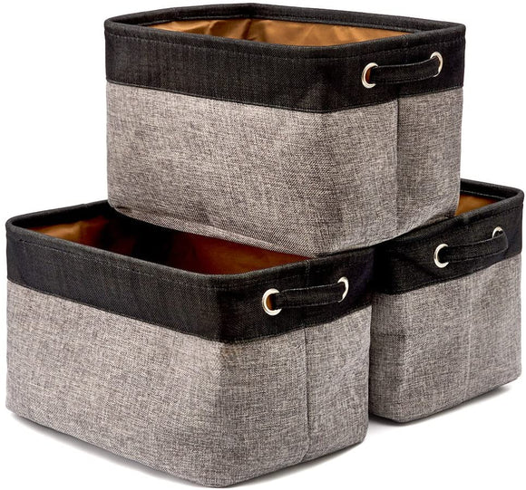 Pack of 3 Collapsible Large Cube Fabric Storage Bins Baskets for Laundry - Black and Gray