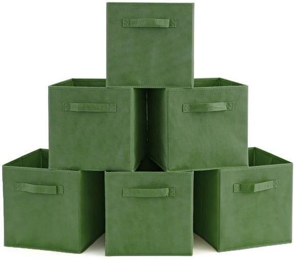 Pack of 6 Foldable Fabric Basket,  Collapsible Storage Cube for Nursery, Office, Home Decor, Shelf Cabinet, Cube Organizers (Kale Green)