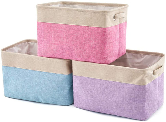 Pack of 3 Foldable Fabric Basket Bin,  Collapsible Storage Cube for Nursery, Office, Home Decor, Shelf Cabinet, Cube Organizers (Mixed Color)