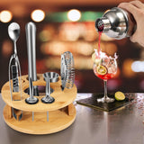 VIKUS Cocktail Shaker Set Bartender Kit with Rotating Bamboo and 10-Piece Stainless Steel Bar Tool Set
