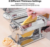 VIKUS Pasta Maker Manual Steel Machine with 8 Adjustable Thickness Settings