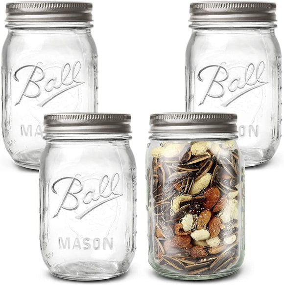 Canning Jars VIKUS 4 Pieces  - 480ml Mason Jar Empty Glass Spice Bottles with Airtight Lids and Labels