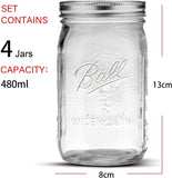Canning Jars VIKUS 4 Pieces  - 480ml Mason Jar Empty Glass Spice Bottles with Airtight Lids and Labels