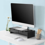 Black Monitor Stand Desk Organizer with 2 Drawers