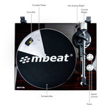 mbeat Hi-Fi Bluetooth Turntable (MMC, USB, Anti-skating, Preamplifier) - Macassar Ebony