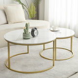 CAITLIN Modern Nesting Coffee Table Set Matte Golden Frame/steel legs/Ceramic