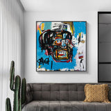 50cmx50cm Blue Head By Basquiat Black Frame Canvas Wall Art