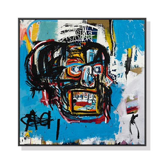 60cmx60cm Blue Head By Basquiat Black Frame Canvas Wall Art