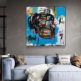 70cmx70cm Blue Head By Basquiat Black Frame Canvas Wall Art