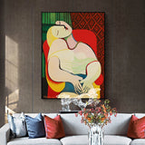 Canvas Wall Art 60cmx90cm The dream by Pablo Picasso Gold Frame