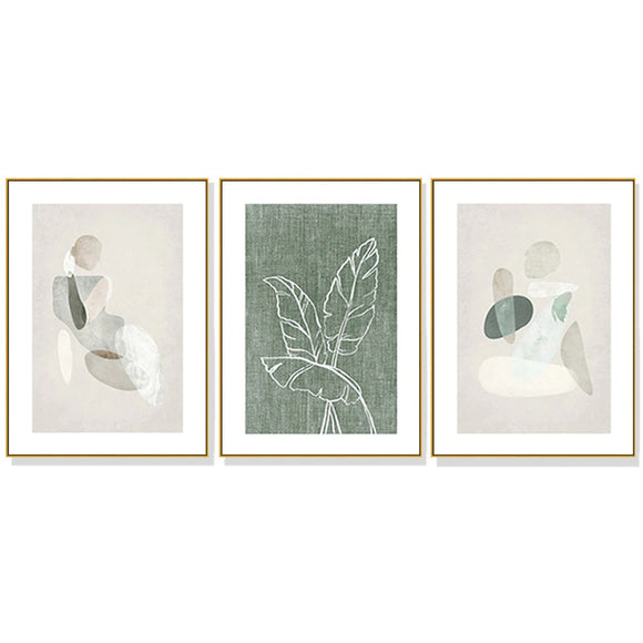 40cmx60cm Abstract body and leaves 3 Sets Gold Frame Canvas Wall Art