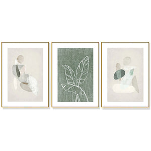 50cmx70cm Abstract body and leaves 3 Sets Gold Frame Canvas Wall Art