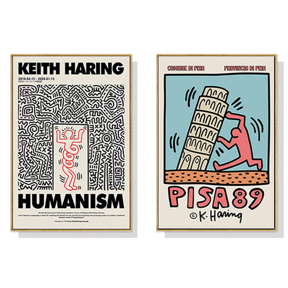 70cmx70cm Wall art By Keith Haring 2 Sets Gold Frame Canvas