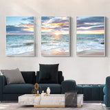 40cmx60cm Sunrise by the ocean 3 Sets White Frame Canvas Wall Art
