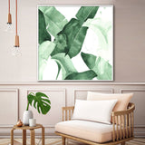 60cmx60cm Tropical Leaves Square Size White Frame Canvas Wall Art