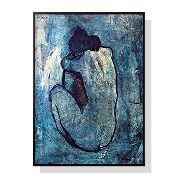 70cmx100cm Blue Nude by Pablo Picasso Black Frame Canvas Wall Art