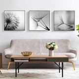 60cmx60cm Botanical dandelions 3 Sets Black Frame Canvas Wall Art