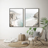 60cmx90cm Mountain Beach 2 Sets Black Frame Canvas Wall Art