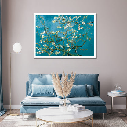 Wall Art 60cmx90cm Van Gogh Almond Blossom White Frame Canvas
