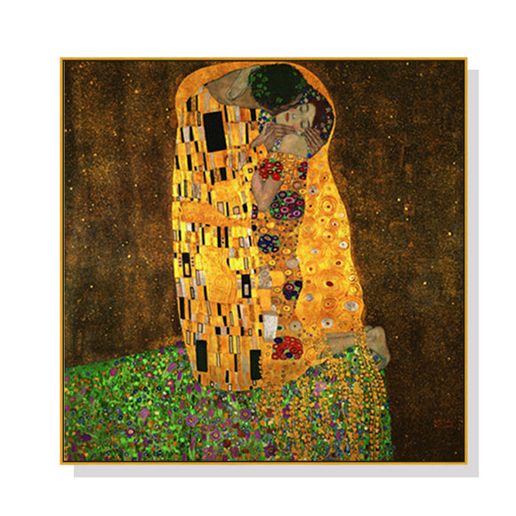 60cmx60cm Kissing by Gustav Klimt Gold Frame Canvas Wall Art