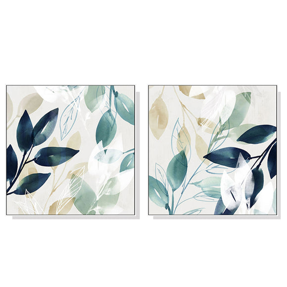70cmx70cm Watercolour style leaves 2 Sets White Frame Canvas Wall Art