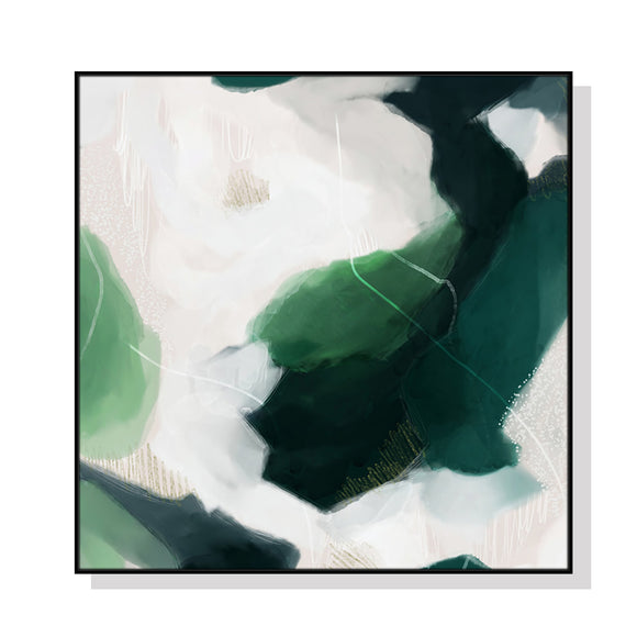 70cmx70cm French Abstract Green Black Frame Canvas Wall Art