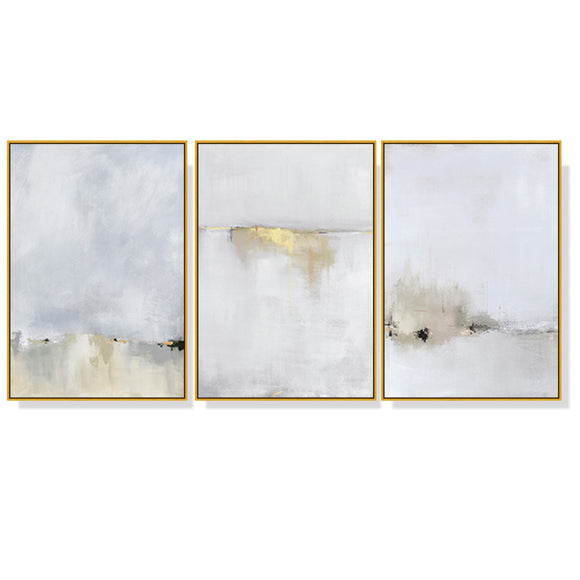 60cmx90cm Abstract golden white 3 Sets Gold Frame Canvas Wall Art
