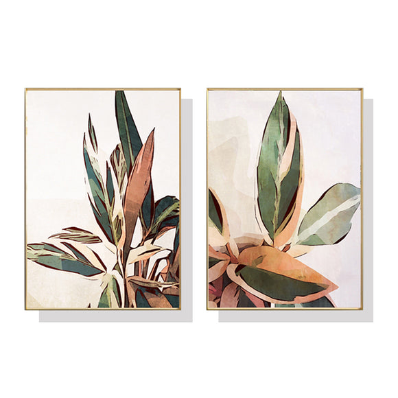 60cmx90cm Botanical Leaves 2 Sets Gold Frame Canvas Wall Art