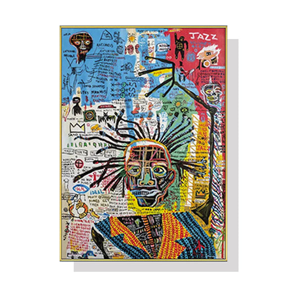 70cmx100cm Jazz By Michel Basquiat Gold Frame Canvas Wall Art