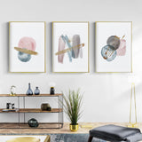 50cmx70cm Blush Pink Watercolor 3 Sets Gold Frame Canvas Wall Art