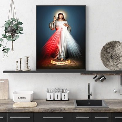 Wall Art 70cmx100cm Jesus Divine Mercy I Trust In You Black Frame Canvas