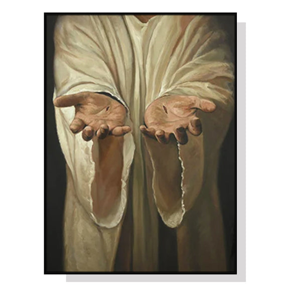 50cmx70cm Jesus Nail Hand Black Frame Canvas Wall Art