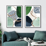 40cmx60cm Abstract Green and Navy 2 Sets Black Frame Canvas Wall Art
