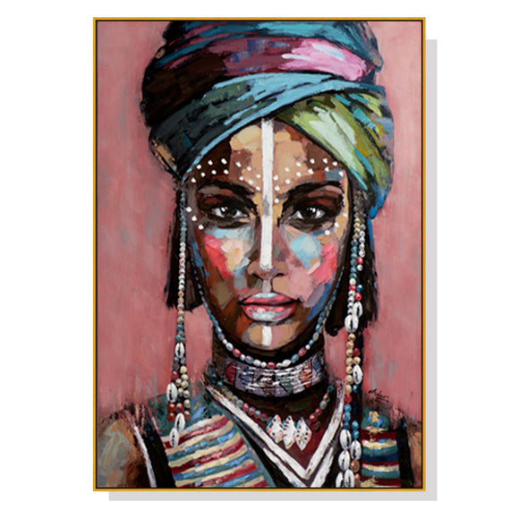 60cmx90cm African woman II Gold Frame Canvas Wall Art