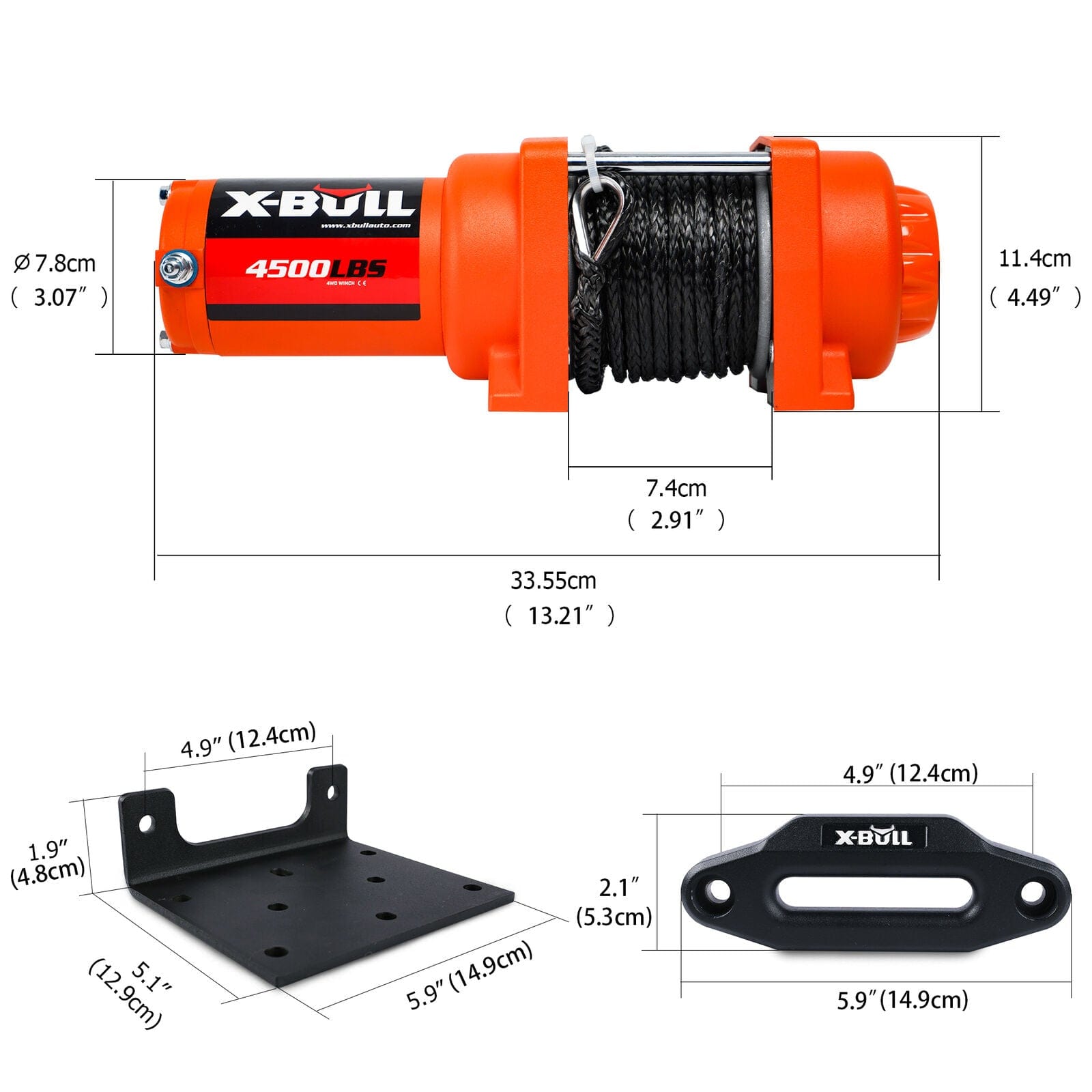 X-BULL 4X4 Electric Winch 12v Synthetic Rope 4500LBS Wireless Remote ATV UTV 2041KG