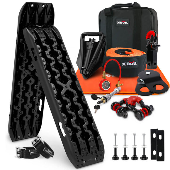 X-BULL 4WD Recovery Kit Recovery Tracks Gen 3.0 Black Mounting Pins Snatch Strap Off Road 4X4