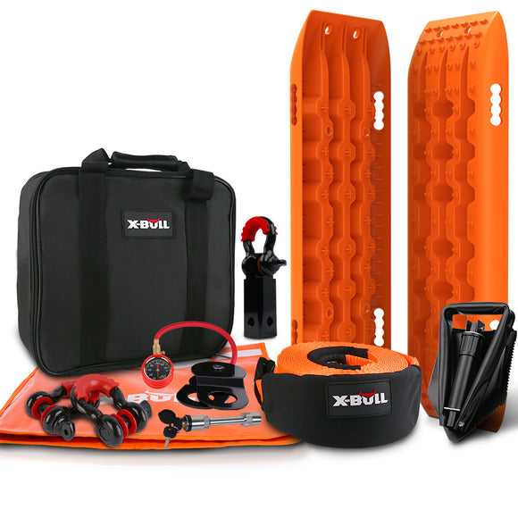 X-BULL Winch Recovery Kit Recovery tracks /Snatch Strap Off Road 4WD orange