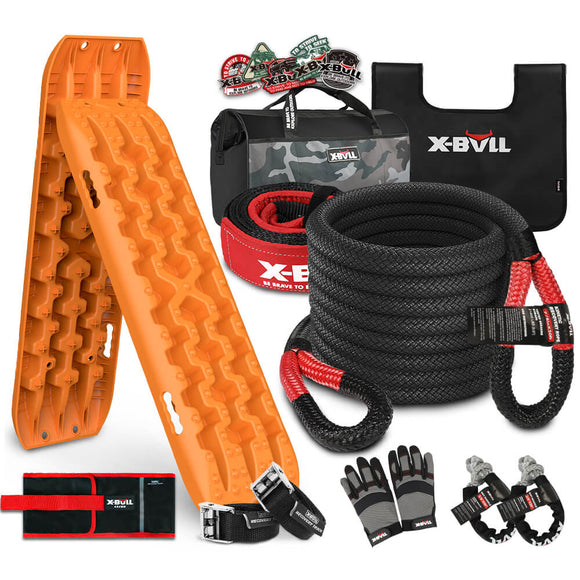 X-BULL 4X4 Recovery Kit Kinetic Recovery Rope Snatch Strap soft shackle / 2PCS Recovery Tracks Boards 4WD Gen3.0 Orange