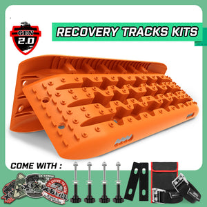 Orange recovery tracks kit with tools on a green background, featuring 'GEN 2.0' logo.