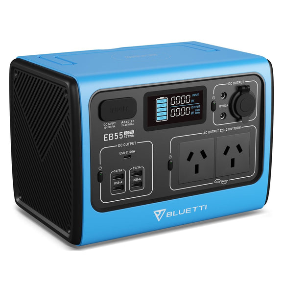 Bluetti EB55 Portable Power Staiotn 700W/537Wh LiFePO4 Battery Backup AU Plug for Home Emergency Outdoor Camping Blue