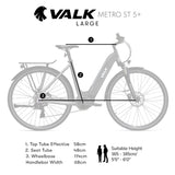 2023 Valk Metro ST 5 + Electric Hybrid Bike, Mid-Drive, Step-Through, Large, Dark Grey