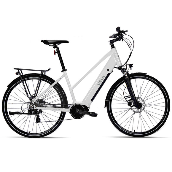 2023 VALK Metro MT 5 + Electric Hybrid Bike, Mid-Drive, Mixte Frame, Medium, White
