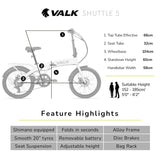 VALK Shuttle 5 Electric Folding Bike, Gen II, 20" Tyres, Shimano 7-Speed, White